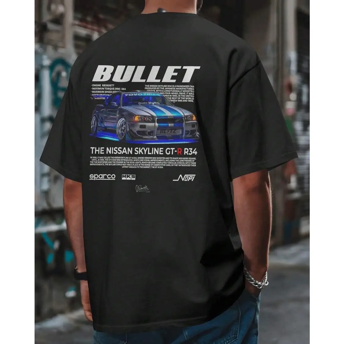 GTR Skyline Car TShirt –R34 Drift Sport Car JDM Fans Casual Unisex Streetwear For Fall, Regular Fit, 180g 100% Cotton Racing Tee, Fashion Y2k Short Sleeve, Hip Hop Tshirt, For Summer