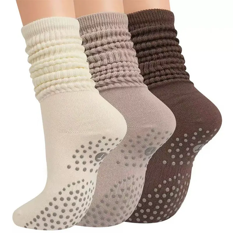 Unisex Slouch Ribbed Pilates Socks for Adults, Mid Calf Non-Slip Grip for Yoga, Barre, and Workouts, Fits US Size 5-13, Us Shoe Size 5-13