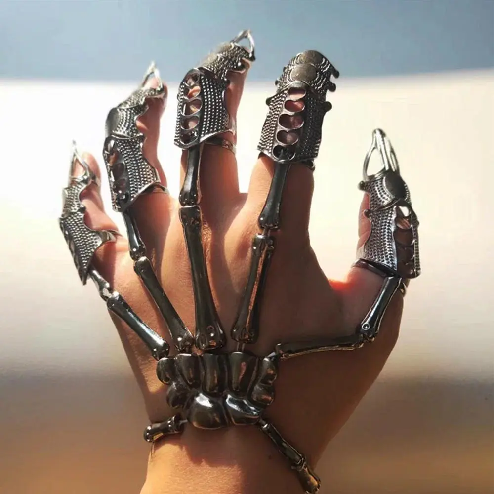 Punk Skeleton Hand Ring, Adjustable Full-Finger Metal Mechanical Claw, Unisex Costume Jewelry for Halloween, Men's Accessories, Punk Look, Skeleton Hand Bone, Adjustable Skeleton Hand Bone Ring, Full Finger Claw Design