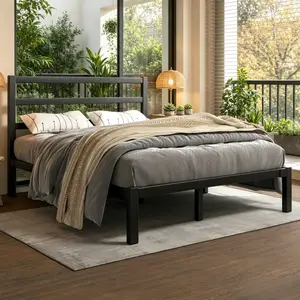 Sturdy Metal Bed Frame Classic Head Foot Board Design, Under-Bed Storage Platform Mattress Base, Quick Assembly Frame Without Box Spring