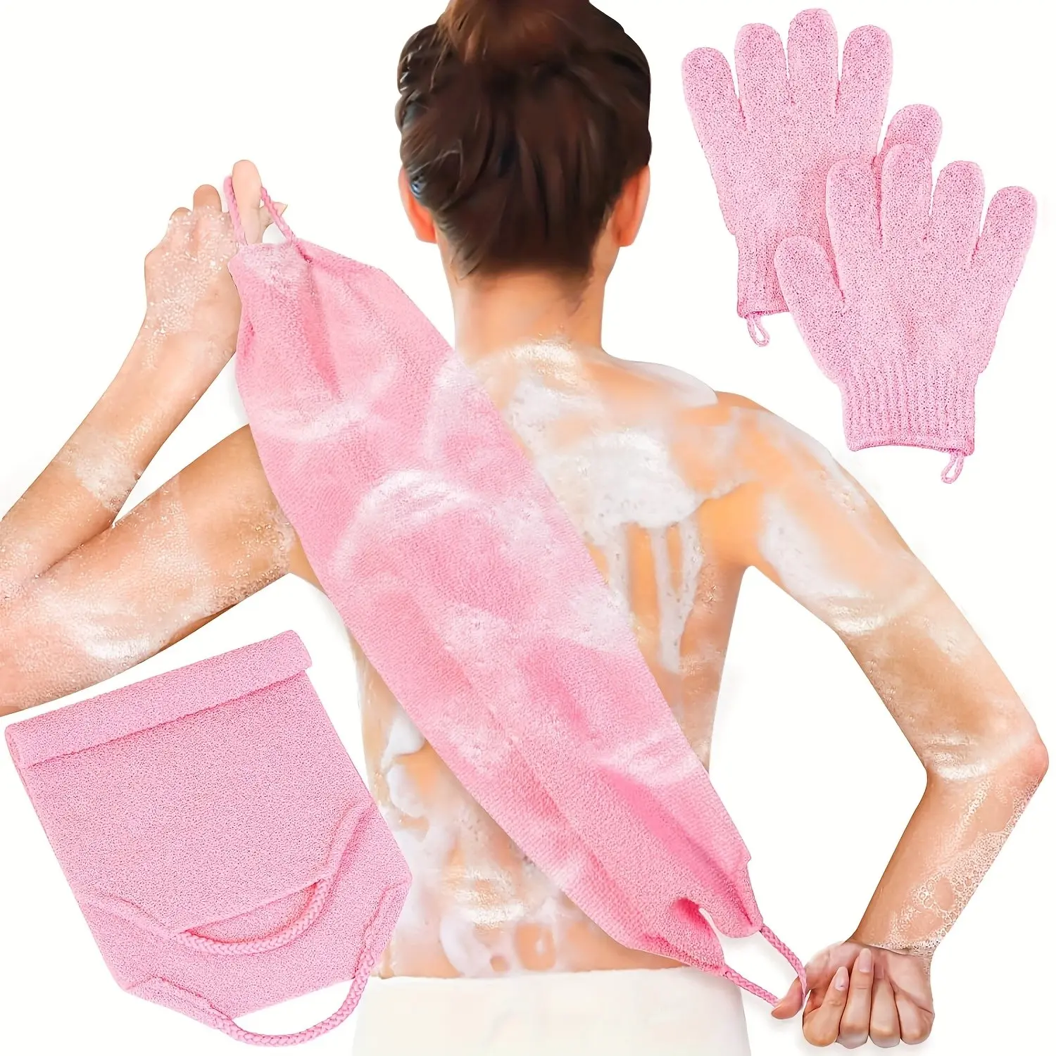 Exfoliating Bath Gloves Set, Back Scrubbing Mitts, Dead Skin Remover, Body Care Essentials, Perfect for Smooth & Clean Skin