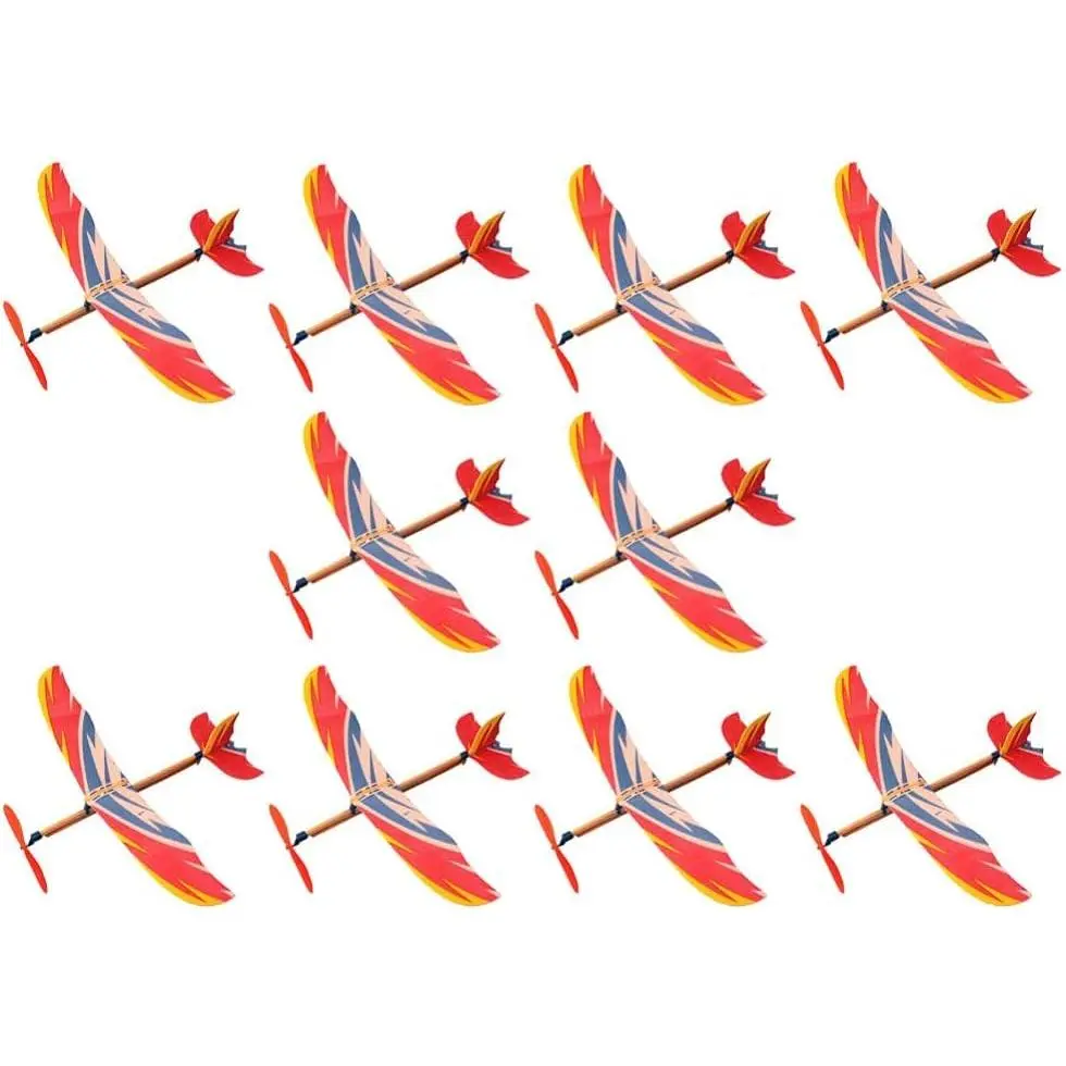 10Pcs Rubber Band Powered Airplane Model Glider Planes, Indoor Outdoor Toys for Kids Children, Birthday Party Favors (Random Style)