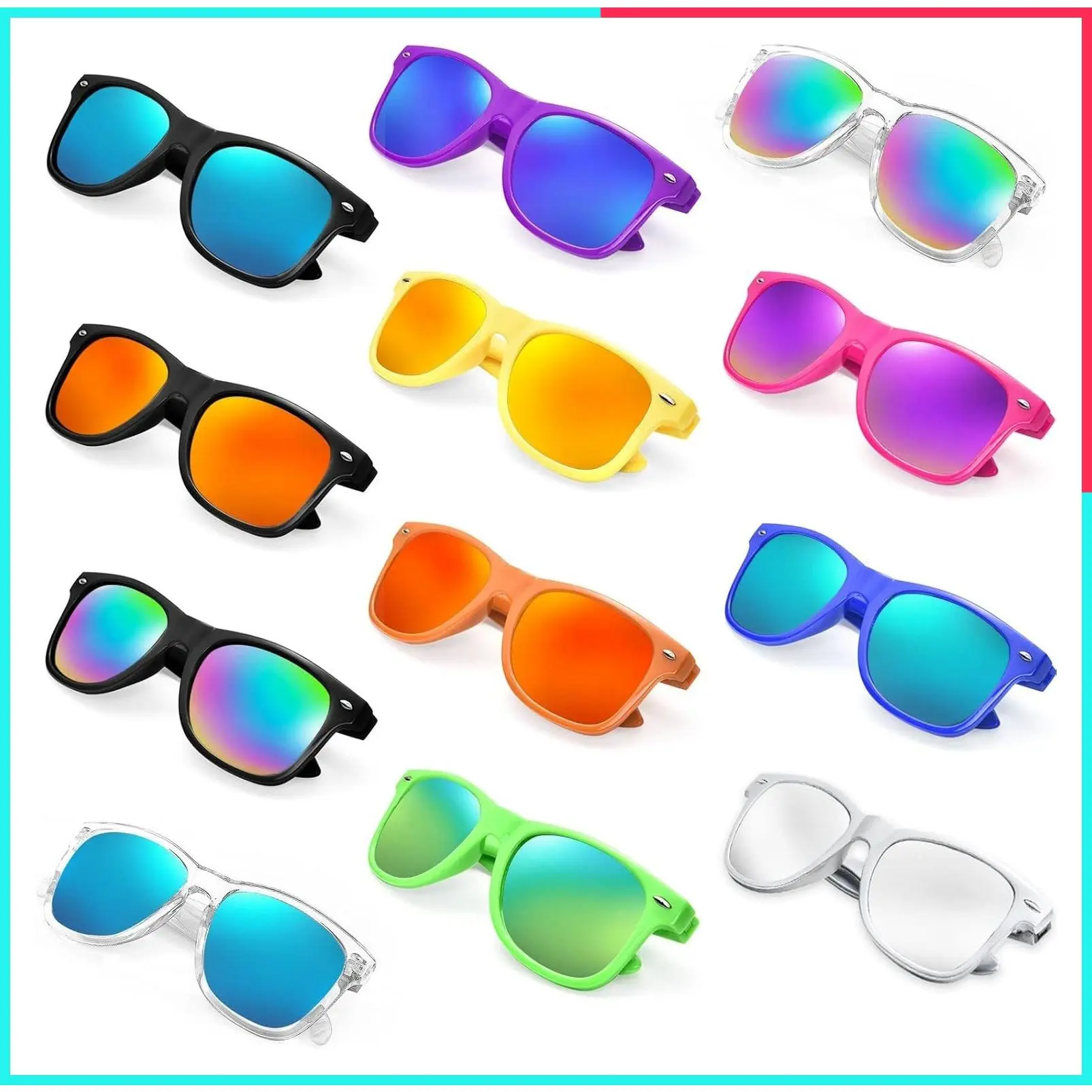 12/24 Pack Retro Neon Sunglasses Bulk Wholesale Party Favors Unisex UV400 Protection for Adults & Teens
