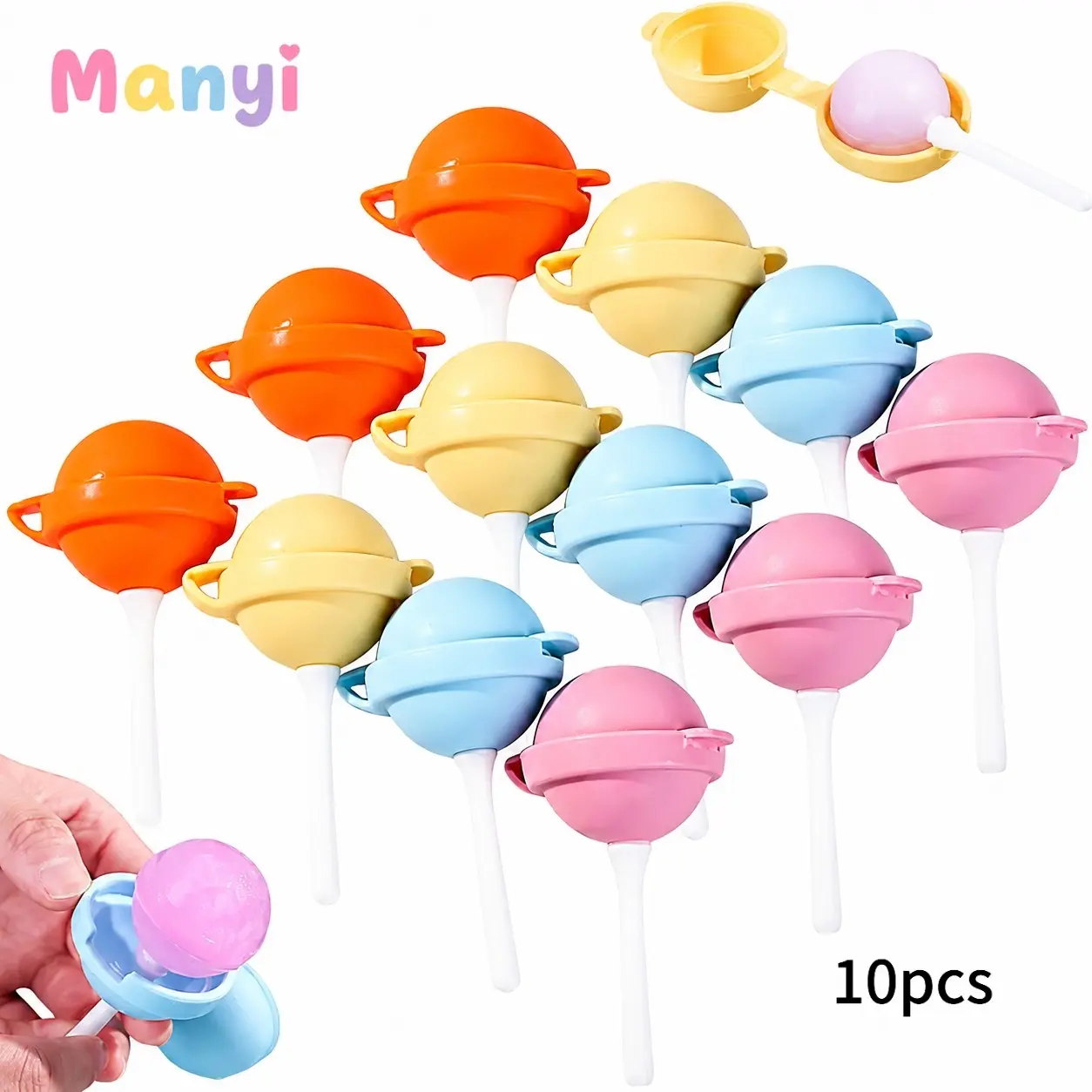 10 Pcs Silicone Popsicle Ice Cream Maker, DIY Reusable Ice Ball Lollipop Mold with Sticks, Easy Release Silicone Popsicle Molds for Kids Homemade Frozen Treats, Juice Yogurt Fruit Summer Party Kitchen Accessories, Popsicles Molds