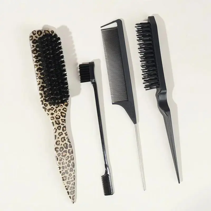 Edge Control & Styling Comb Set, 4-Piece Hair Brush Kit for Braids, Slick Backs, Precise Hair Styling, Essential Hair Care Tools