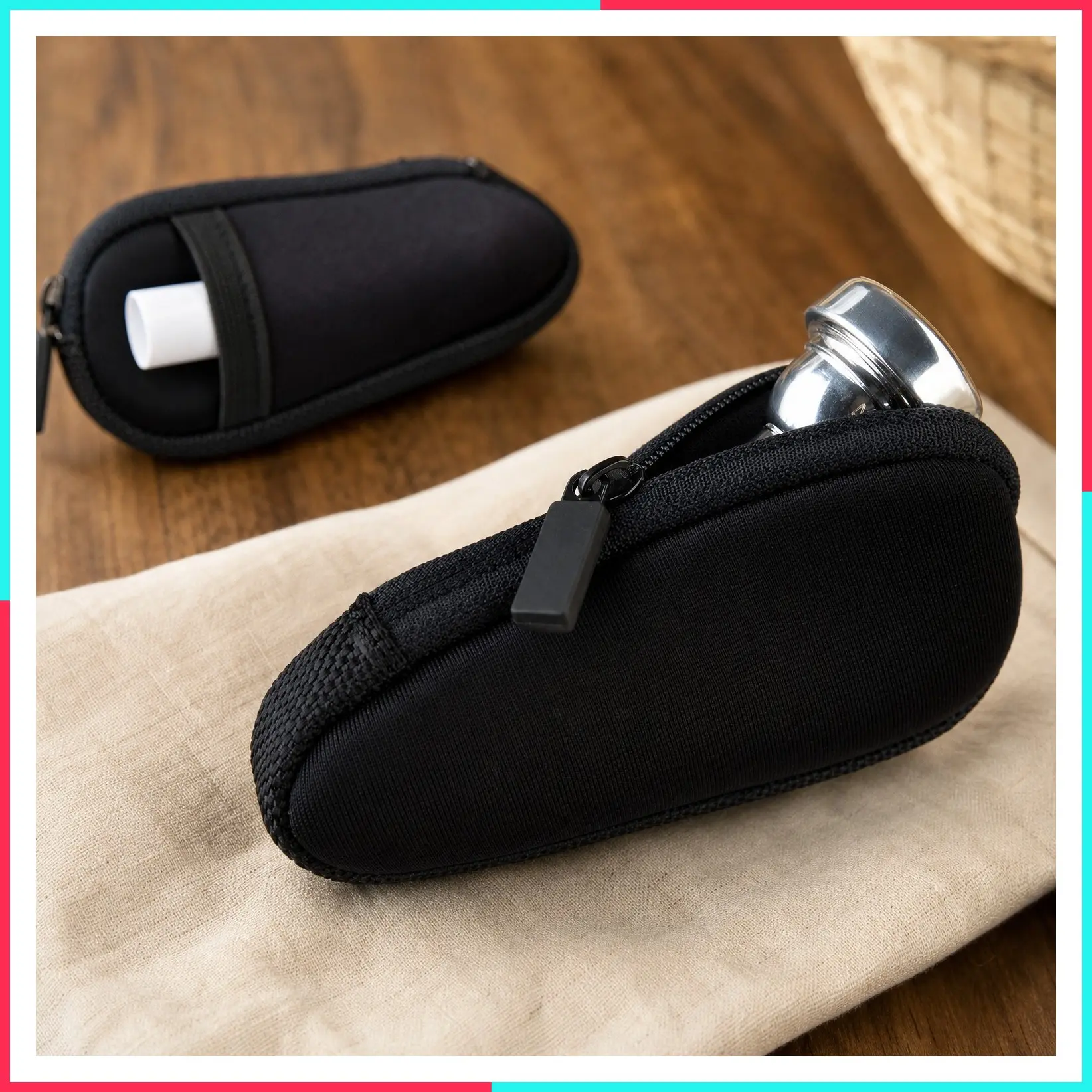 Trumpet/Small Brass Single Neoprene Mouthpiece Pouch with Zipper Closure - Black, Model N203