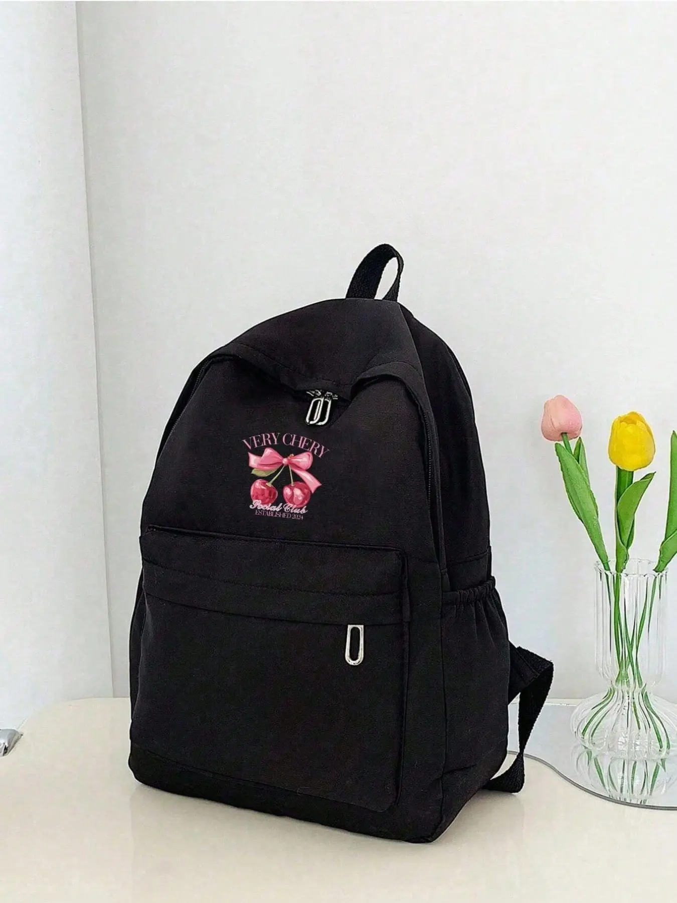 Cherry Pattern Backpack for Graduates, Teens, College Students, Large Capacity, Laptop Compartment, Ideal for Outdoor Activities, Travel, Back-To-School