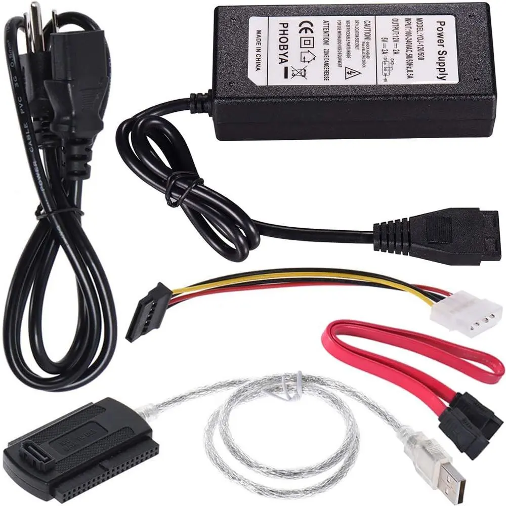 SATA/PATA/IDE Hard Drive to USB 2.0 Adapter Converter Cable for 2.5" 3.5" Hard Disk HDD SSD with External AC Power Supply, Compatible with All Computer System PC Desktop Laptop