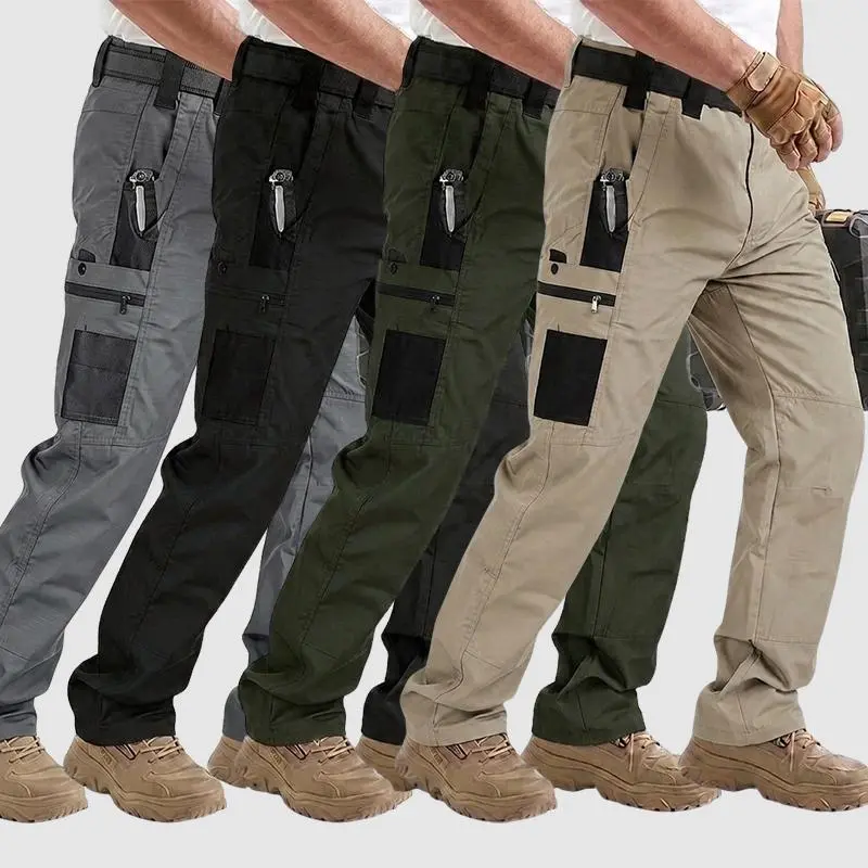 4-Pack Men's Outdoor Pants for Training, Hiking, Camping and Fishing. Men's tactical work trousers made of new 230g/m² fabric, designed with multiple zippered pockets, wear-resistant and durable. Ideal for spring and autumn.