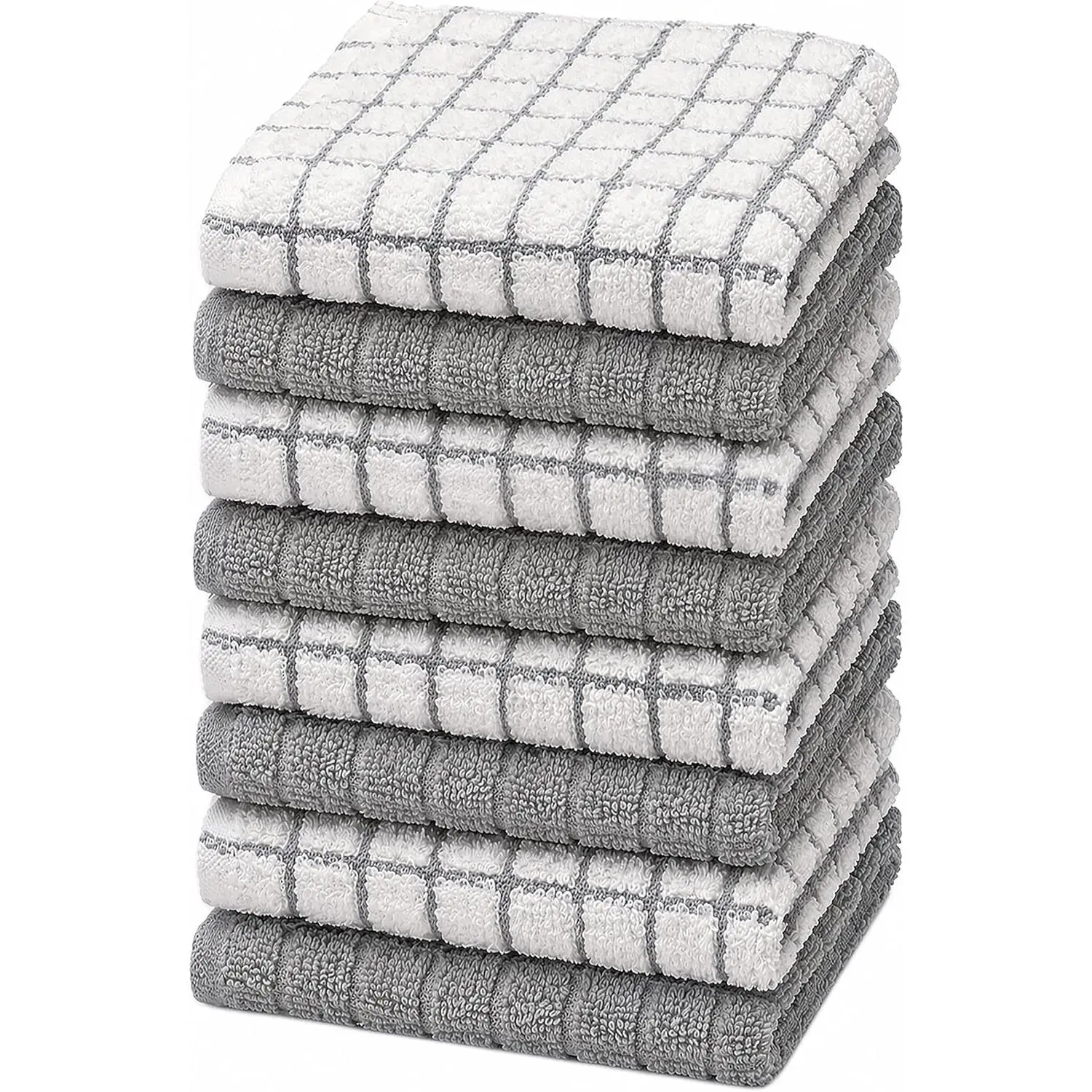 Dish Cloths (8-Pack), 100% Cotton Kitchen Towels, 12"x12" - Gray | 405 GSM | Soft, Highly Absorbent & Durable Dish Towels for Kitchen