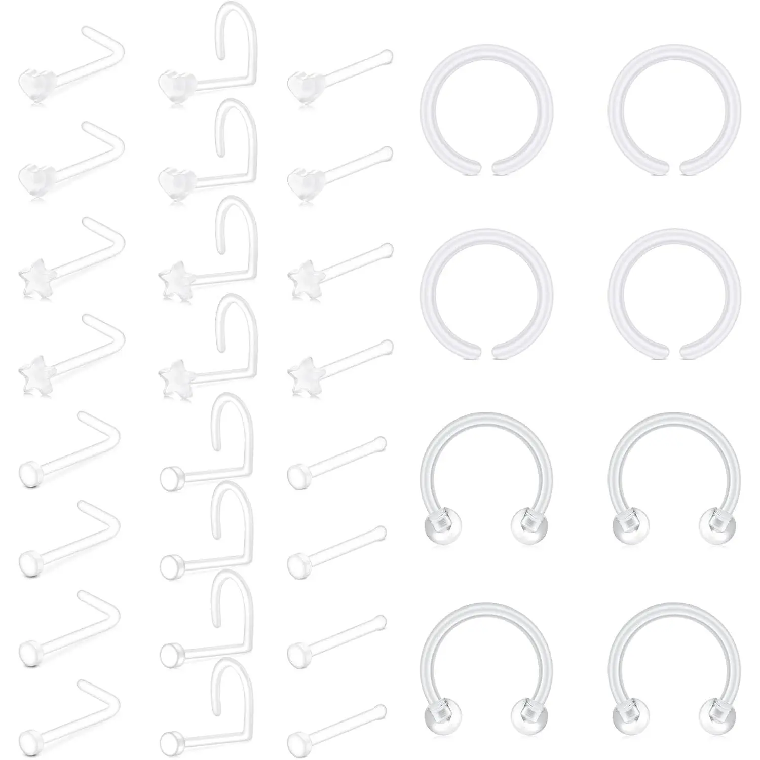 18G 20G Clear Bioflex  Pin Nose Ring Stud Retainer    Top Flat 2mm for Women Men