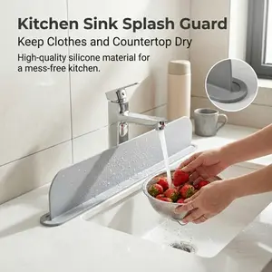 Silicone Kitchen Sink Water Splash Guard, Self-Adhesive Countertop Water Barrier Prevents Splashing Water for Washing Fruits & Vegetables
