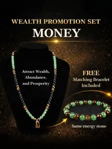 Money Attraction Necklace Set with Aventurine & Tiger Eye Pendant, Healing Crystal Stone, Matching Bracelet, Unisex Gift