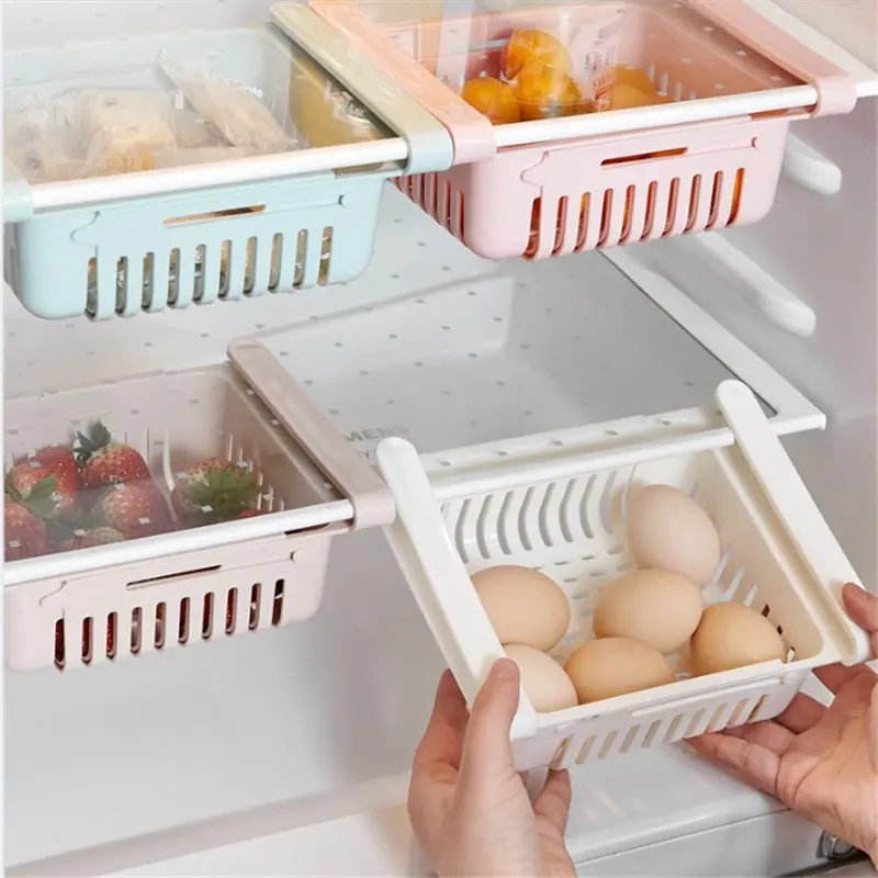 Adjustable Refrigerator Storage Organizer Basket Egg Storage Container Space Saving For Kitchen Fridge Household Use