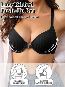 Front Closure Push Up Bra Lace Racerback Seamless Bra Side Support Comfortable Everyday Bra