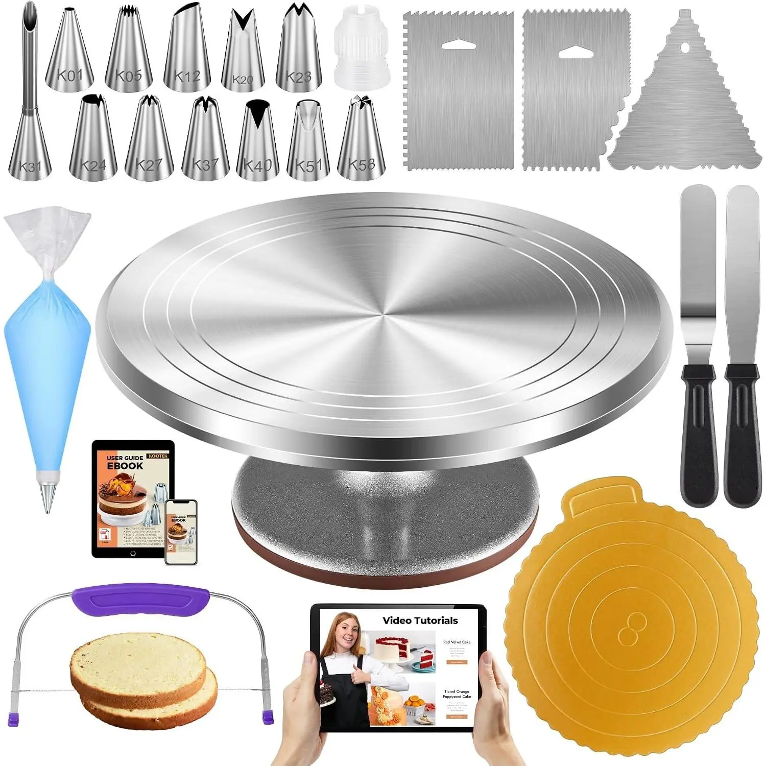 Kootek 71-Piece Aluminum Cake Decorating Kit, Baking Supplies for Beginners & Professional Bakers