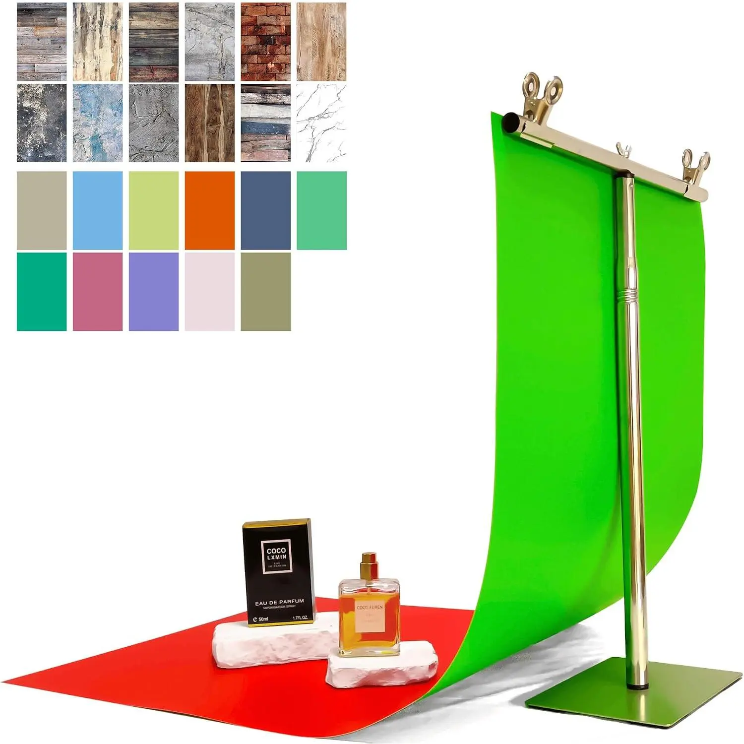 24 Colors Small Product Backdrops Photography Background Paper with Stand 12 count 34x17inch Flat Lay Backdrop for   Products and