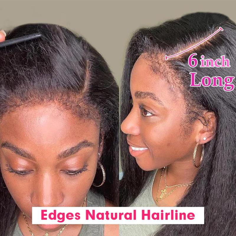 【NEW IN] Bling Hair Kinky Straight 13x6 Hd Lace Front Human Hair Wigs Pre Plucked For Women Brazilian Yaki Straight Transparent Lace Frontal Curly Wig Natural Hairline TikTokShopBlackFriday