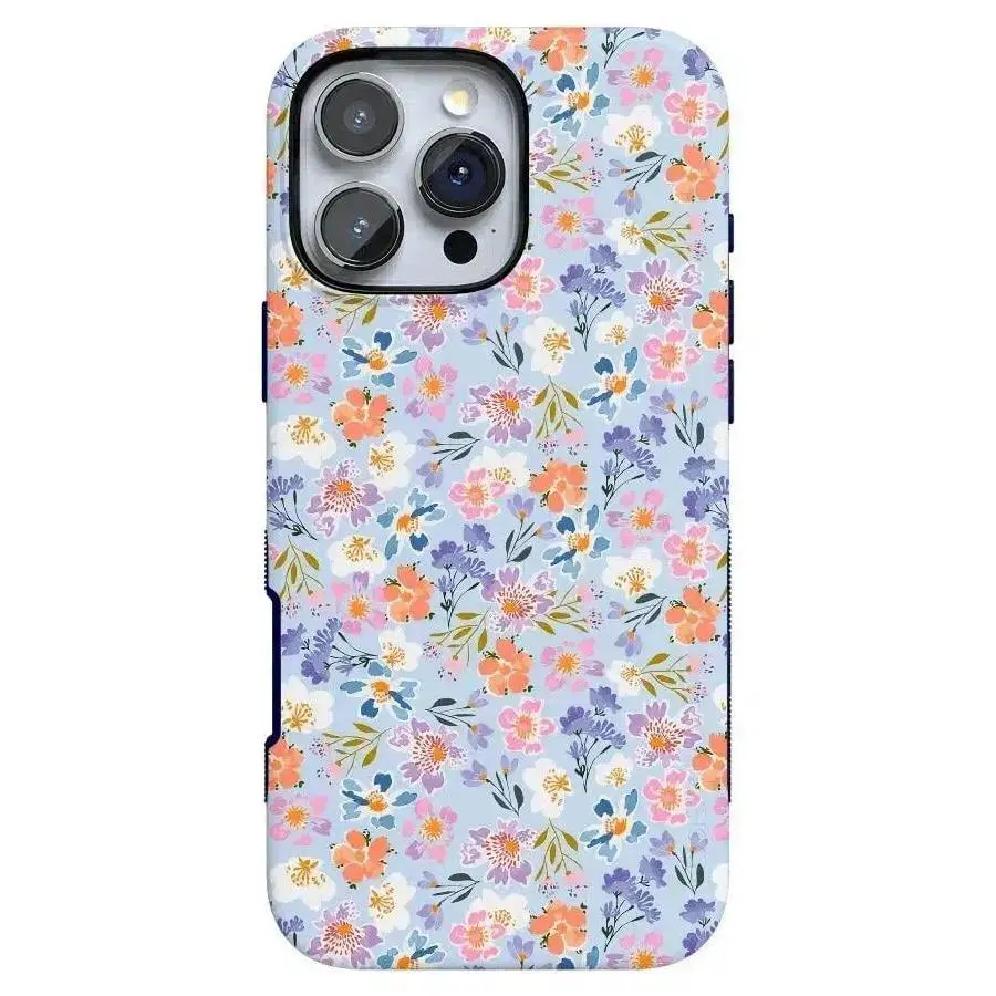Light Blue Ditsy Wildflower Aesthetic Phone Case, Fade Resistant Protective Cover. Compatible with Apple 17/16/15/14/13/12/11/X and Samsung S26/25/24/23/22/21 phones. Shockproof phone case — lightweight, stylish, and durable.