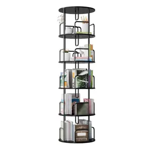 Aobtkel Rotating Bookshelf Tower 5 Tier, Spinning Bookcase, Revolving 360 Book Shelf Narrow Tall Bookcase, Vertical Turning Round storage Bookshelf, Book Shelf Organizer for Bedroom, Living Room, Black    RR