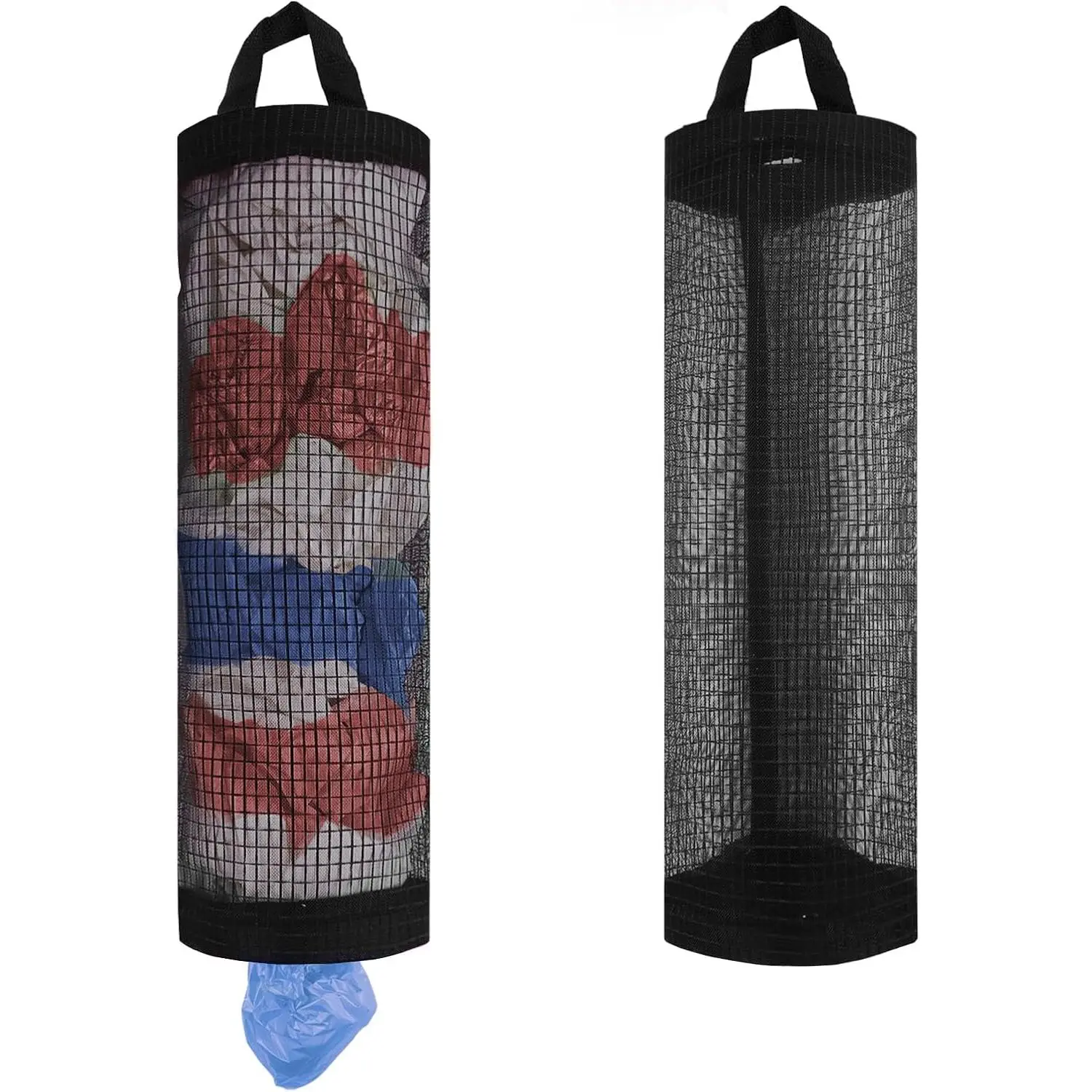 2 count Grocery Bag Holder, Trash Bags Dispenser Organizer, Breathable Mesh Bags Black  Storage Dispenser