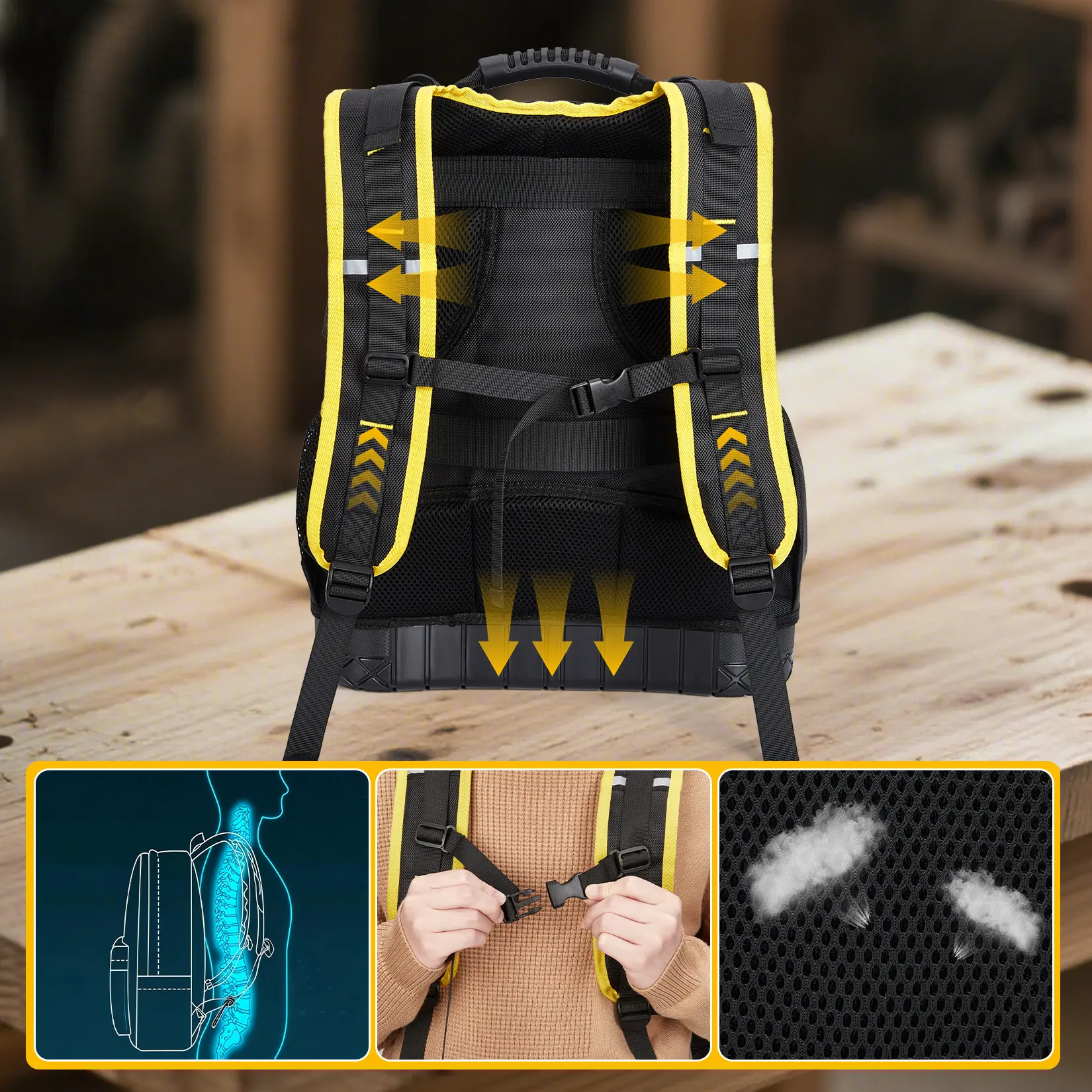 18-Inch Tool Backpack with Hard Bottom – Water-Resistant Oxford, Multi-Pocket Storage, Laptop Sleeve