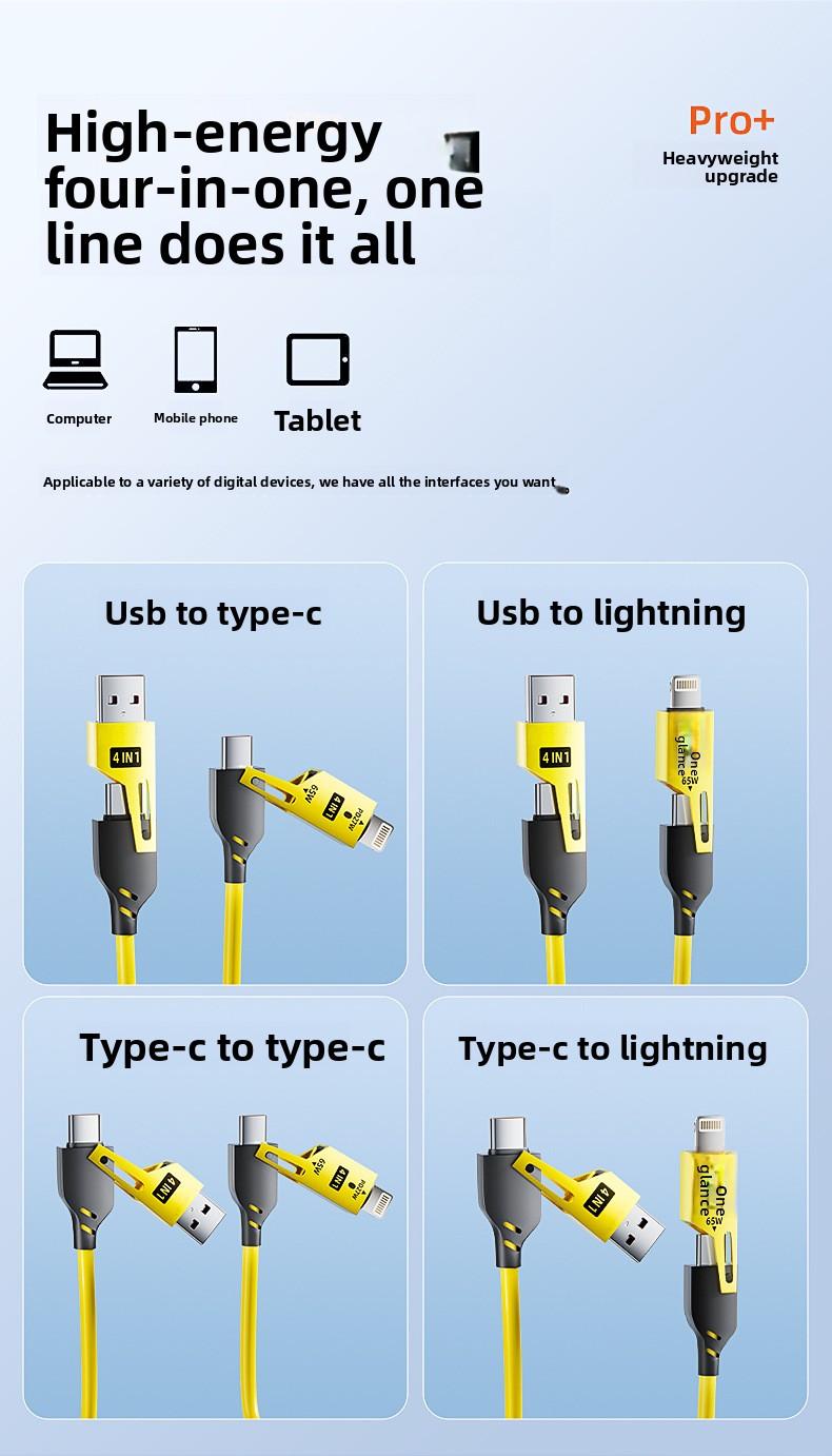 Super fast charging spring cable, 1.5m retractable 100W four-in-one data cable, car charging cable