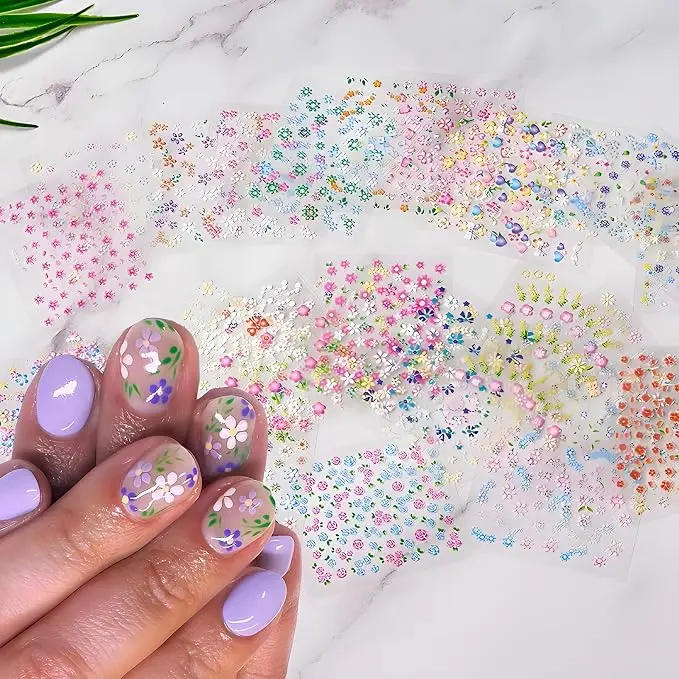Colorful Cute Daisy, Floral, Heart, Flower Nail Art Stickers Decals, 10-Sheets/ 30-Sheets Stickers 3D Self Adhesive Supplies, Bohemian Handmade Decoration Vibrant Nails Art Accessories Decals