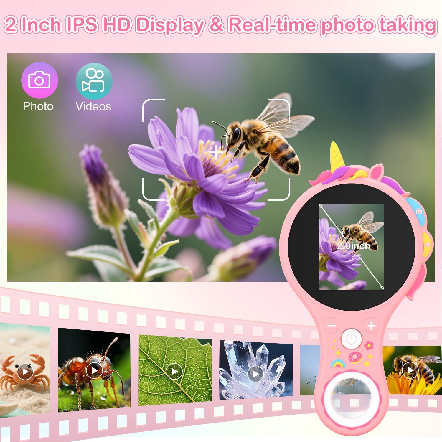 Digital Microscope Camera, Mini Pocket Handheld Camera with 2" Screen, 500X Zoom, 8LED Lights, Macro Lens, Birthday Gift for Students