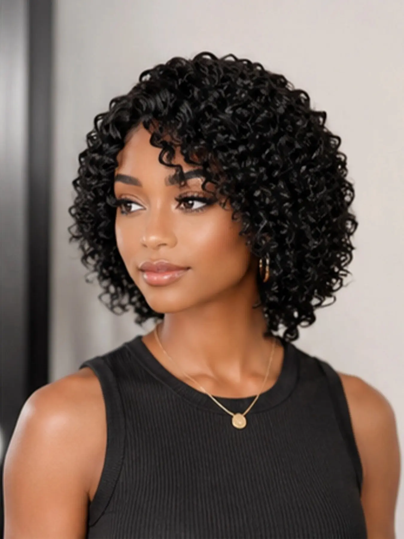 Short Curly Pixie Cut Human Hair Wig for Black Women Glueless Wigs Wear & Go Pixie Bob Wig Natural Black Side Part Soft Volume Lightweight Beginner Friendly Daily Wear Hairstyle
