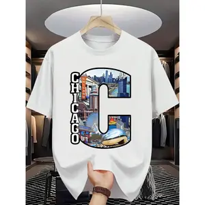 A Short-Sleeved T-Shirt Featuring Lively Cityscape Designs on The Front, Made from Soft And Breathable Material, for Casual Sportswear. an Ideal for Birthdays Or Holidays