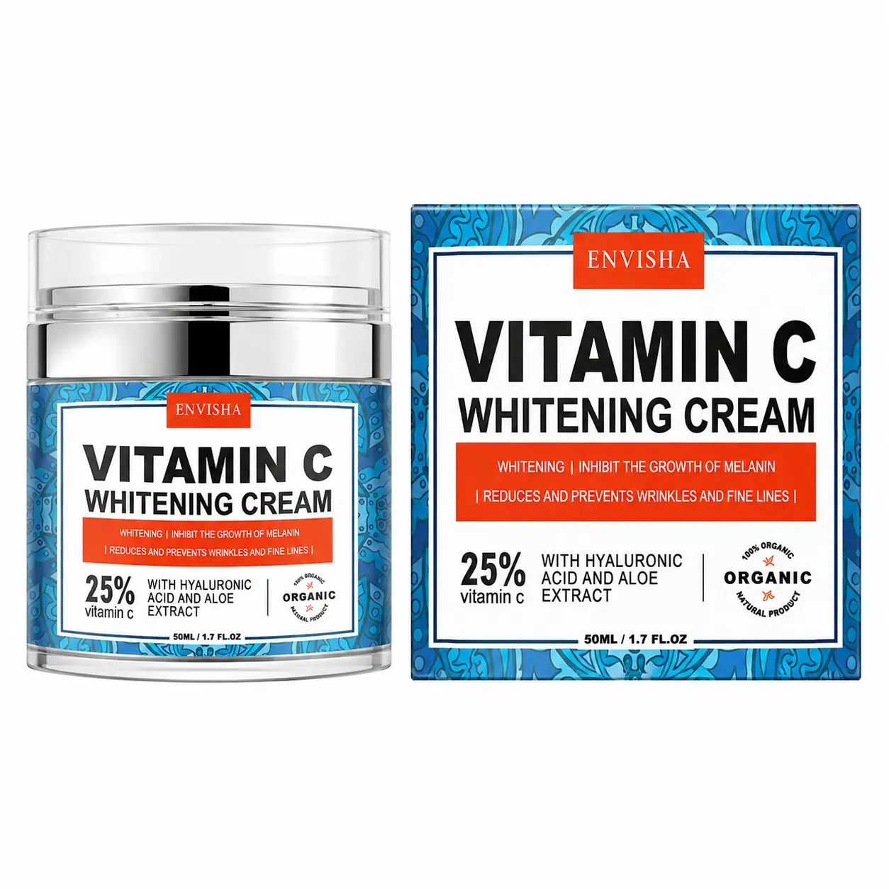 ENVISHA Vitamin C Facial Cream 50ml, Hydrating Moisturizing Face Cream with Hyaluronic Acid & Aloe Extract, Lightweight Daily Skin Care for Smooth Looking Skin