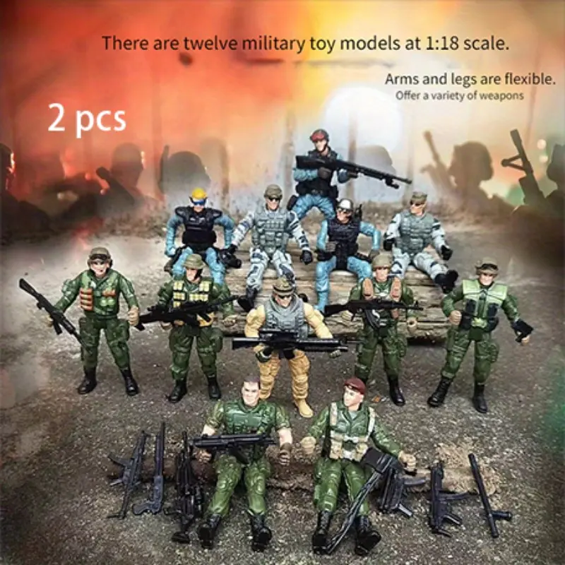 Random 2 Piece Soldier Dolls with Accessories, Multiple Styles, War Simulation, Stop Motion Display, Holiday Gift, Desktop Decoration