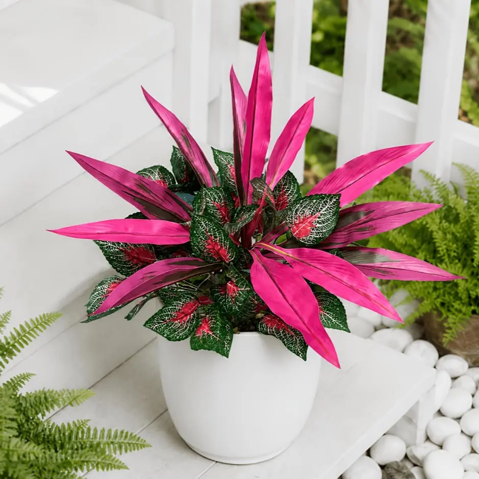 4-Piece Artificial Dragon Blood Tree & Perilla Leaf Set, UV Resistant, Fade-Resistant Plastic Fake Plants for Home Decor, Garden, Balcony