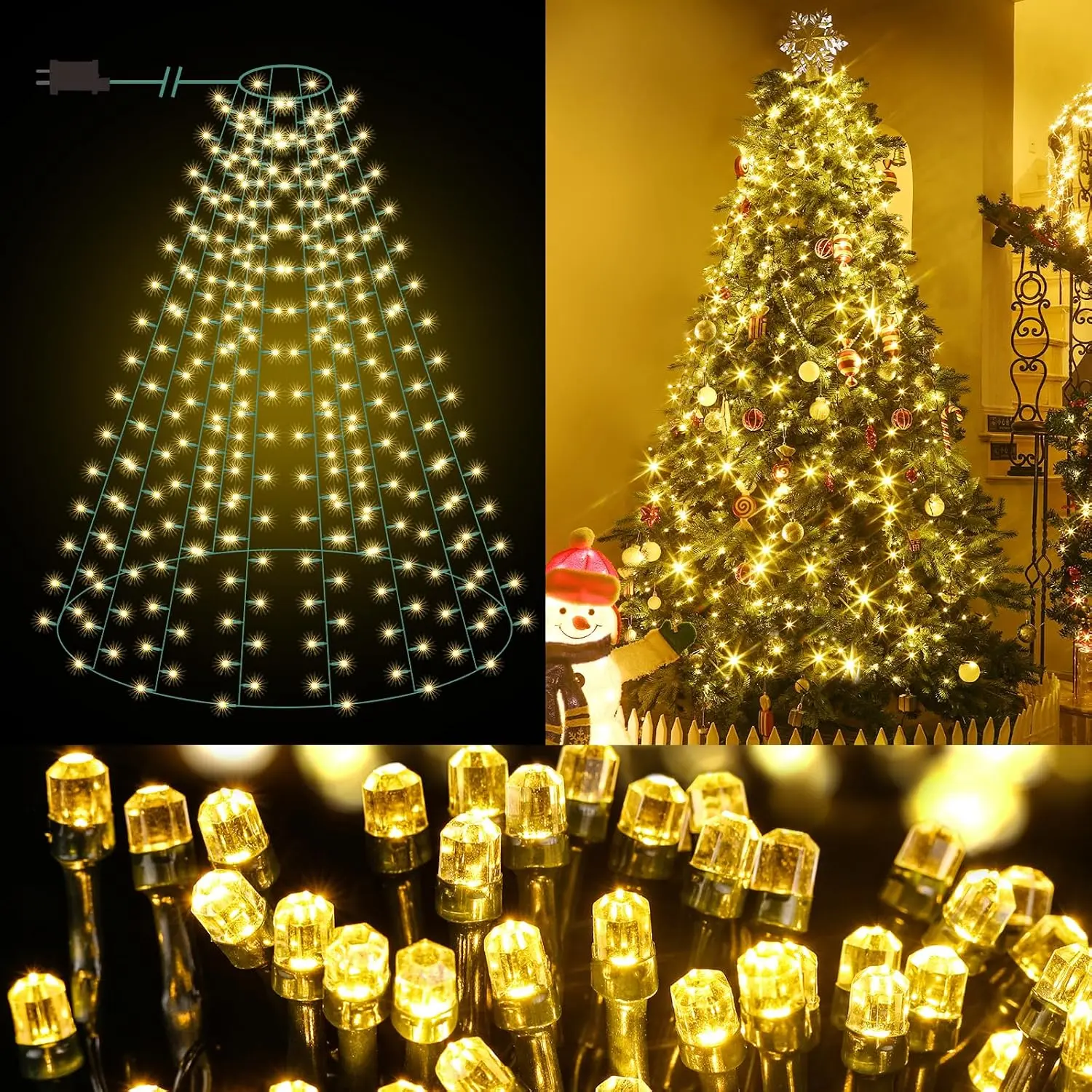 Christmas Tree Lights with Ring 400LEDs Cascading Twinkle Lights for Christmas Tree 6.6FT 8 Modes with Timer Waterfall Christmas Lights for Indoor Outdoor Yard Party Xmas Decoration