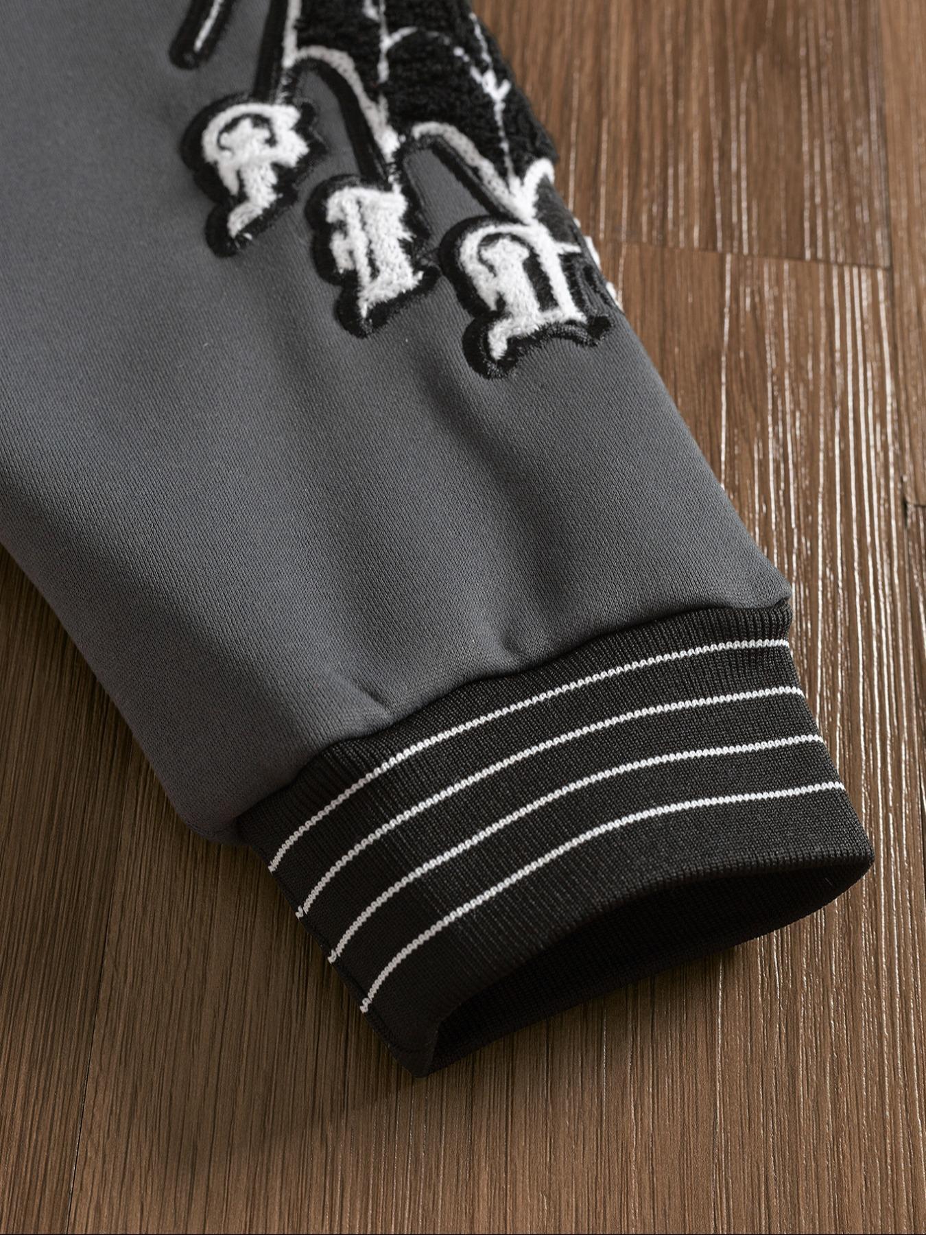 Unisex Men's Letter & Bat Patched Varsity Jacket, Regular Fit Casual Street Long Sleeve Button Front Outerwear for Fall & Winter, Men's Clothes for Daily Wear