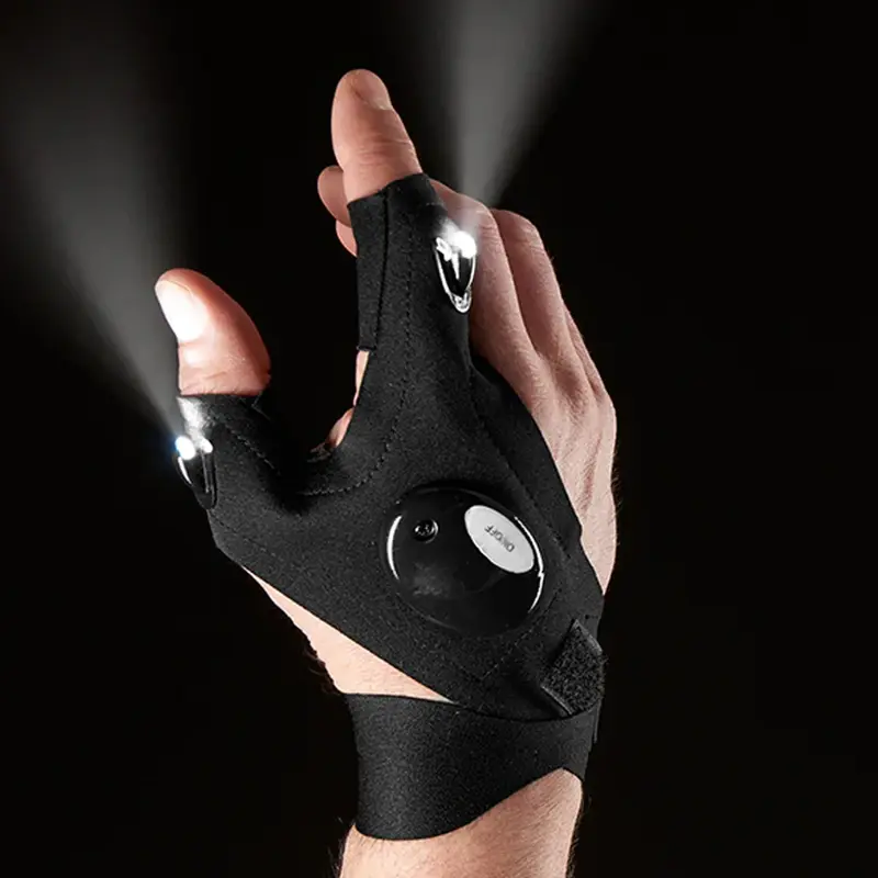 Waterproof LED Flashlight Gloves, Outdoor Sports Gloves, Hands-Free Night Fishing, Camping, Hiking, Emergency Rescue, Elastic Fit, Rain-Proof, Gift Idea