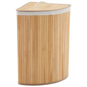 Space-Saving Bamboo Corner Laundry Hamper – Large 58L Collapsible Wicker Clothes Basket with Lid, Removable Liner Bag, Storage Bin for Bedroom, Bathroom, Apartment