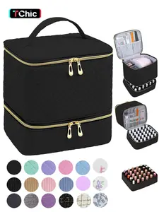 Double-Layer Quilted Nail Polish Storage Bag, Portable Zipper Makeup Organizer Pouch, Multifunctional Bag, Cosmetics Organizer for Women & Girls (Bag Only)