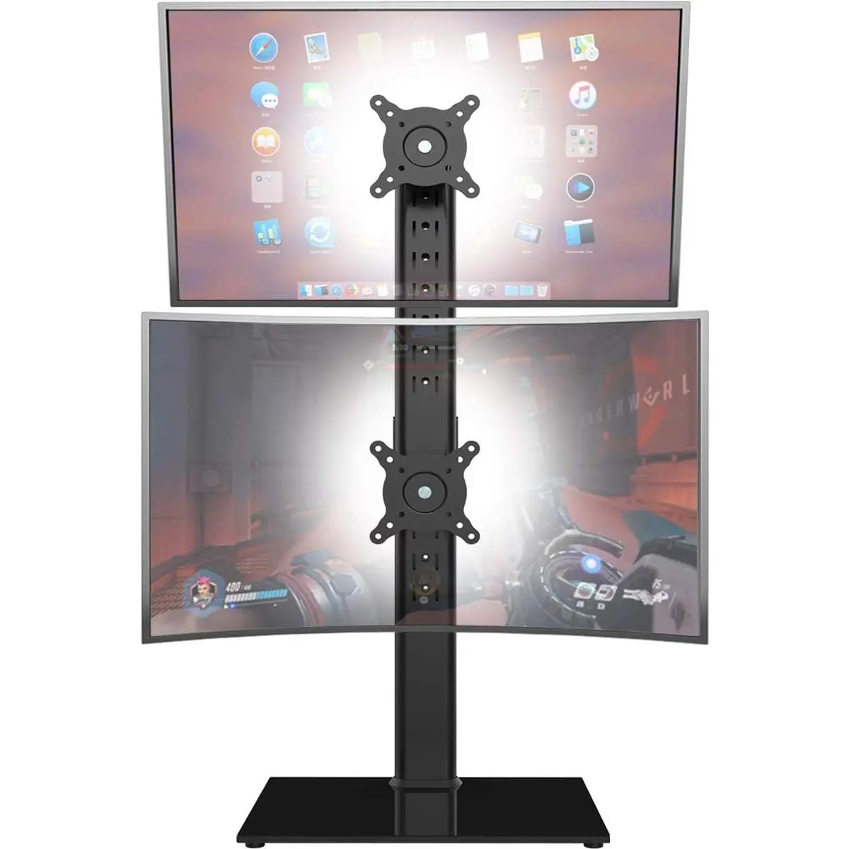 Stand - Vertical Stack Screen Free-Standing  Riser Fits Two 13 to 34 Inch Screen with Swivel, Tilt, Height Adjustable, Holds  (1) Screen Up to 44Lbs