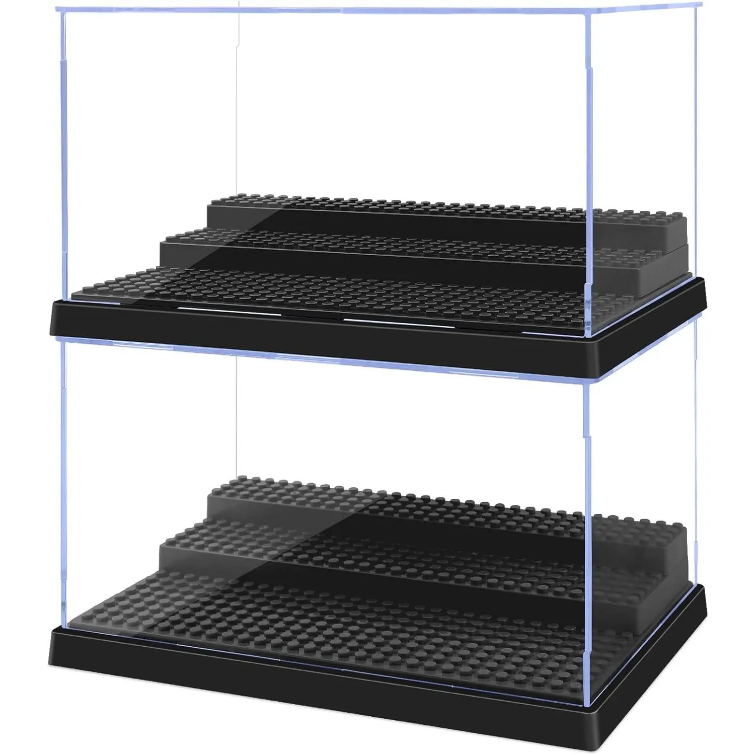 Display Cases for Minifigures, 2 Mini-Figure Display Boxes Fits for Block Figures, Minifigures Cases with 3 Removable Stands Fits for 95% Minifigs Characters and Lego People, L, Black