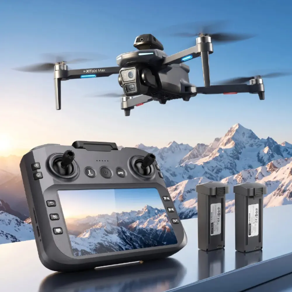 Foldable GPS Wi-Fi Remote Control Drone - Novice-Friendly Plastic Quadcopter, Drone with Screen on Controller (4.5in), HD 480p Camera, Dual Batteries, Time Lapse, Micro SD Support, for Aerial Photography, Recreational Flying
