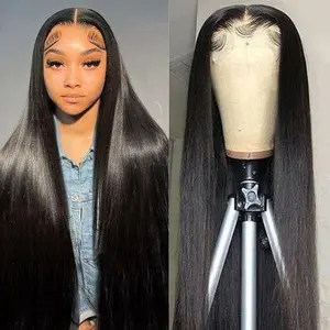 13X6 HD Transparent Straight Lace Front Wigs For Women Natural Black Human Hair Lace Frontal Wig Pre Plucked Hairline 180 Density