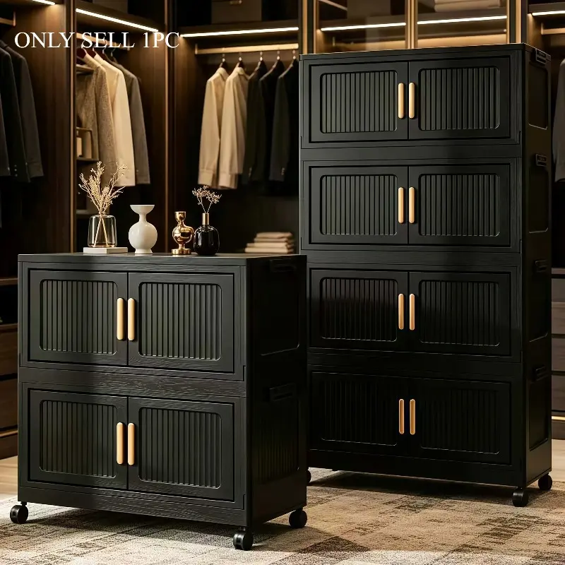 Stackable wardrobe storage cabinets, 3/4/5/6-tier large-capacity movable storage cabinets, Mobile storage cabinet, portable plastic wardrobes, double-door storage boxes, space-saving wardrobes, suitable for living rooms, offices, bedrooms, cloakrooms