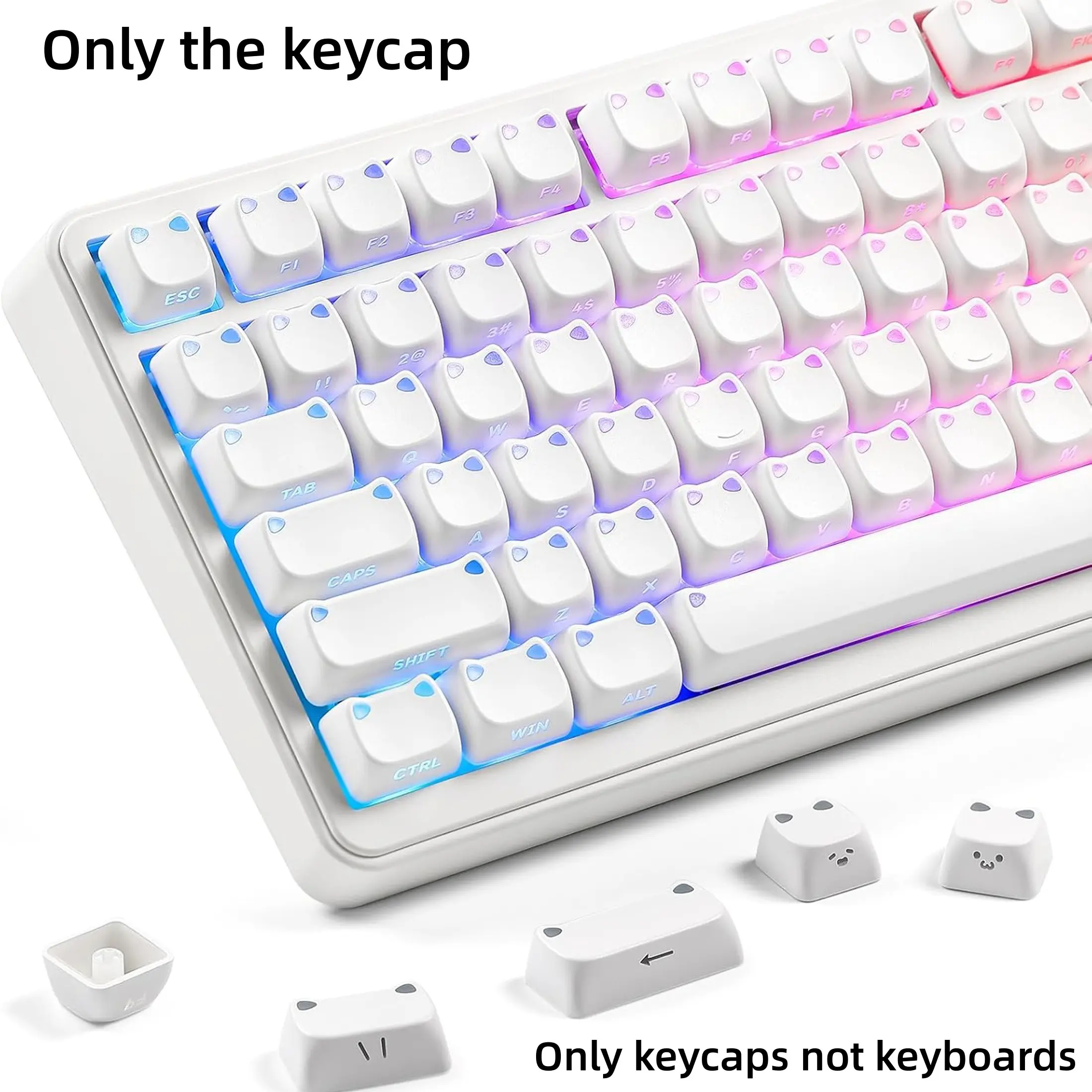Cute Cat Keycap Set, Mao Profile,Side-print PBT/PC Shine Through Keycaps Set,113 Keys for Custom Mechanical Keyboard With Cherry MX Swithes for 60%, 65%, 75%,TKL, 96%,100% Layout, Gaming Keyboard Accessories