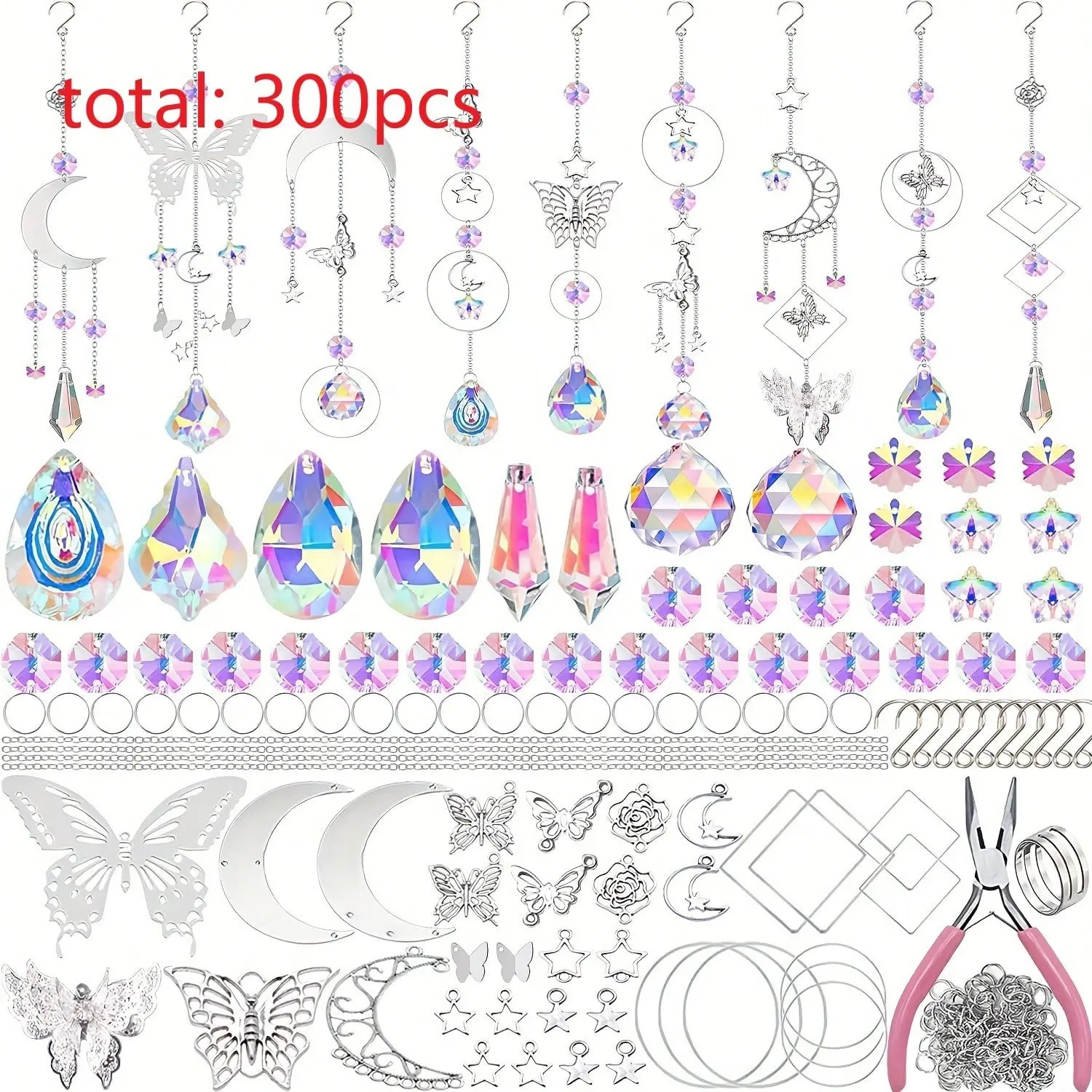300 DIY Light Catcher Kits, Adult Crystal Light Catcher, Window Hanging, Rainbow Chain, Elegant Prism Decoration, Home, Garden, Party, Wedding Decor