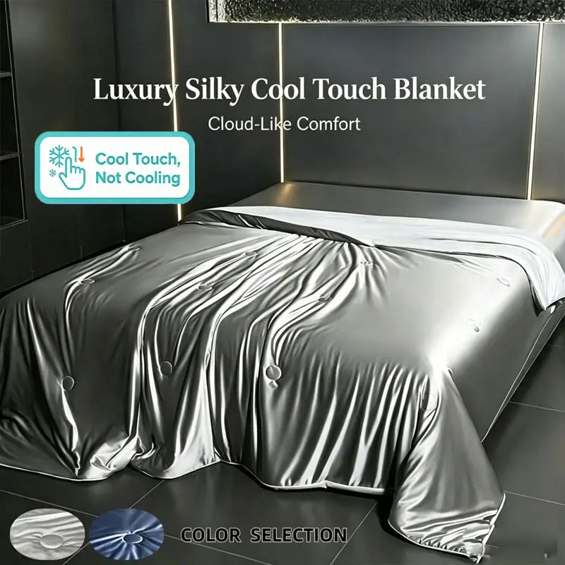Premium Satin Cooling Summer Comforter, Ultra-Soft Breathable Thin Quilt, Ideal for Hot Adults, Cool Silky Touch, Night Sweats Relief