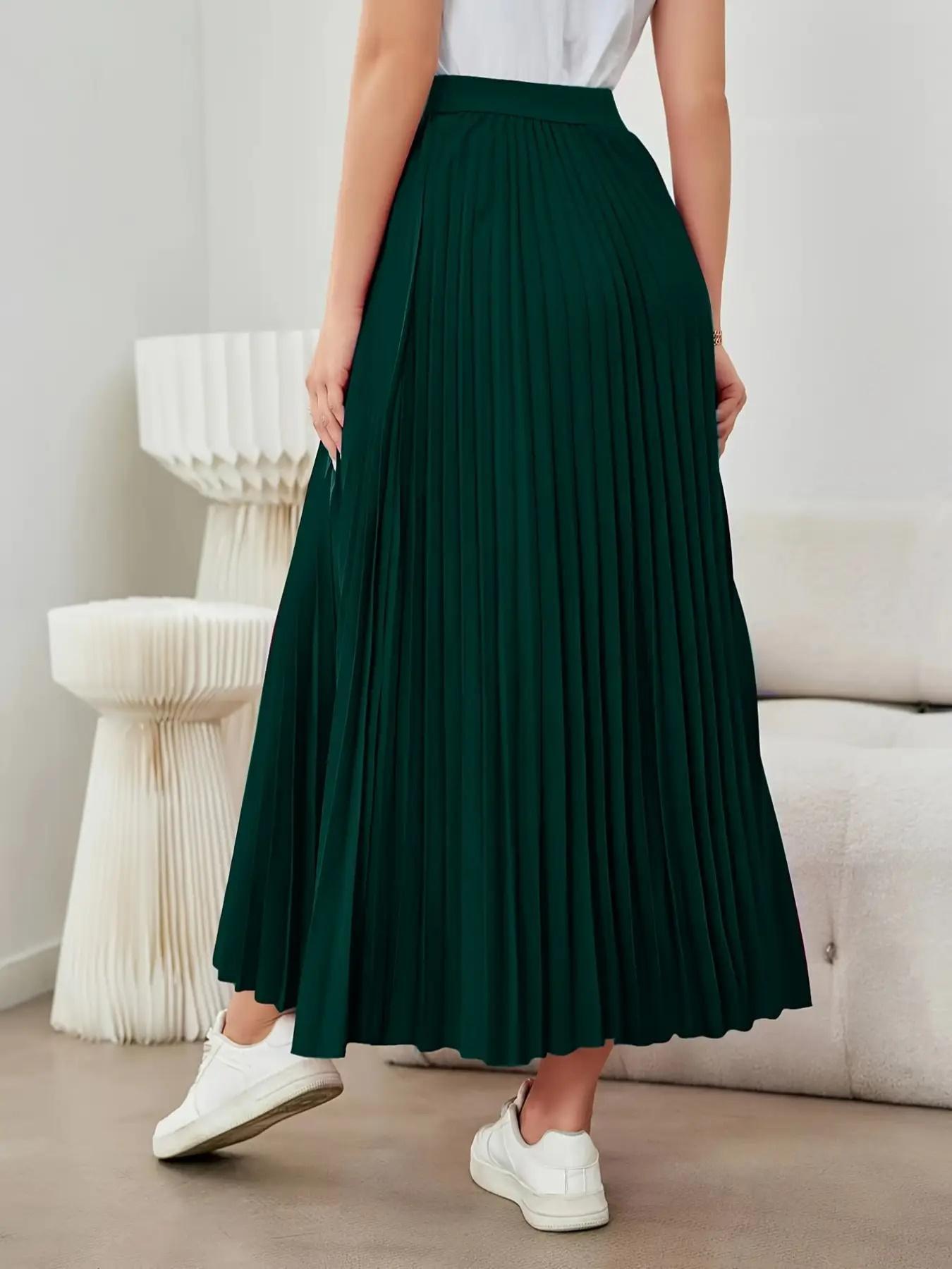 Women's Solid Color Pleated Skirt, Elegant Fashion Long Maxiskirt for Work Office Business, Ladies Spring & Fall Clothes, Formal Fashion Skirt, Flowy Pleated Skirts, Loose Skirt, Plain Color Skirt, Loose Feeling Skirt