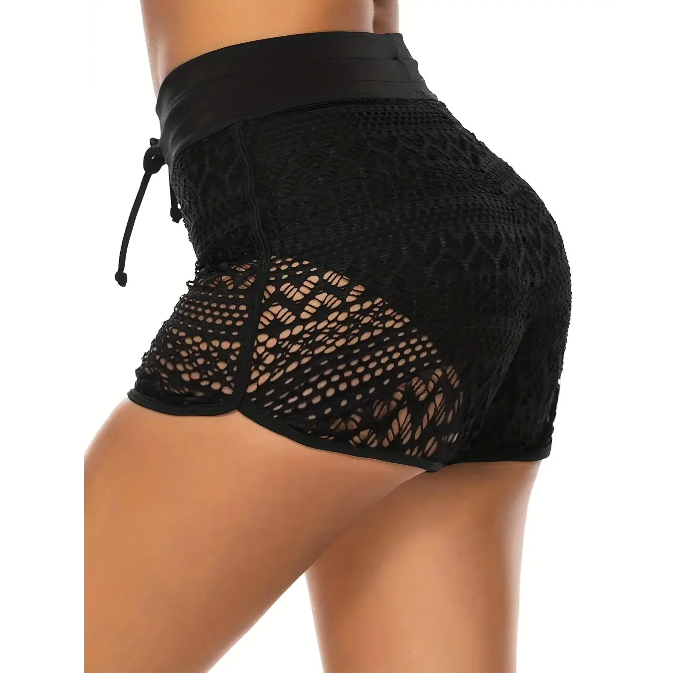 Women's High Waist Lace Swim Shorts Hollow Out Drawstring Beach Bottoms Sexy Swimwear for Swimming Surfing Vacation Pool Party