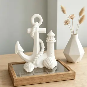 3D Printed Lighthouse Anchor Statue, DIY Paintable Nautical Decor, Durable Plastic, Indoor/outdoor Marine Landscape Ornament